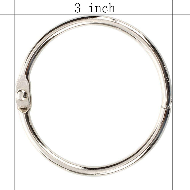 3Inch (12 Pack) Loose Leaf Binder Rings, Nickel Plated Steel Binder Rings, Keychain Key Rings, Metal Book Rings, Silver, for School, Home, or Office