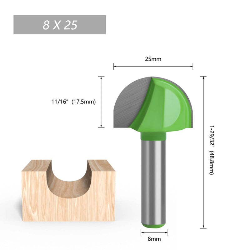 BIGP 5 pieces 8 mm shank round nose cove core box cutter carbide router bit groove cutter ball cutter woodworking cutter (diameter 16/18/22/25/32 mm)