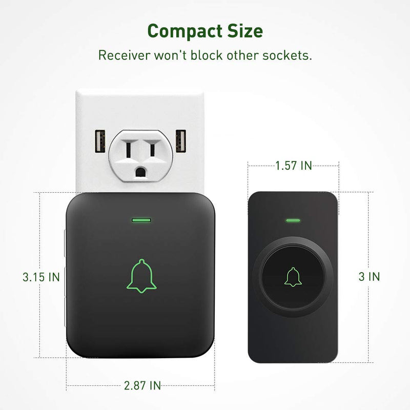 Wireless Door Bell, AVANTEK CB-21 Mini Waterproof Wireless Doorbell Operating at Over 1000 Feet, 2 Remote Buttons Can Have Different Tones, 52 Melodies, CD Quality Sound and LED Flash Black