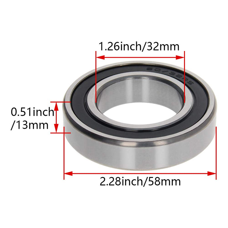 Othmro 1Pcs 60/32-2RS(30/32-2RS) Deep Groove Ball Bearings, Double Sealed Bearings, High Carbon Chromium Bearing Steel Roller Guide Bearing, 1.26x2.28x0.51inch Ball Bearings for Scooters Skateboards 60/32-2RS 1pcs