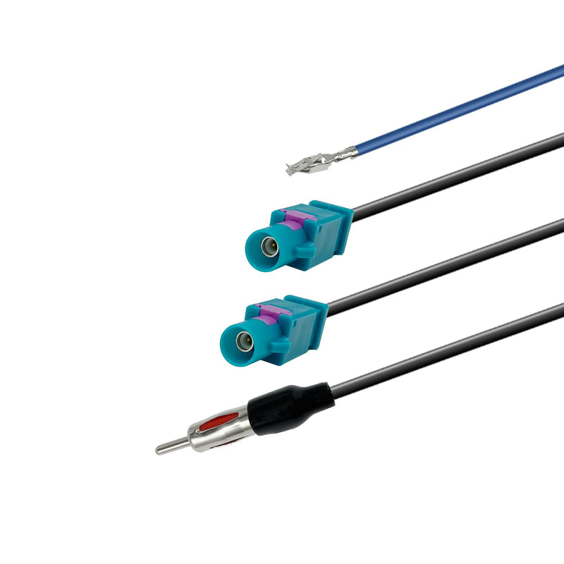 POBADY Car Radio AM/FM Antenna Amplifier Splitter Dual Fakra Z Male Plug to DIN Male Plug Splitter Cable 43CM/16.9IN Compatible with FM AM Car Radio