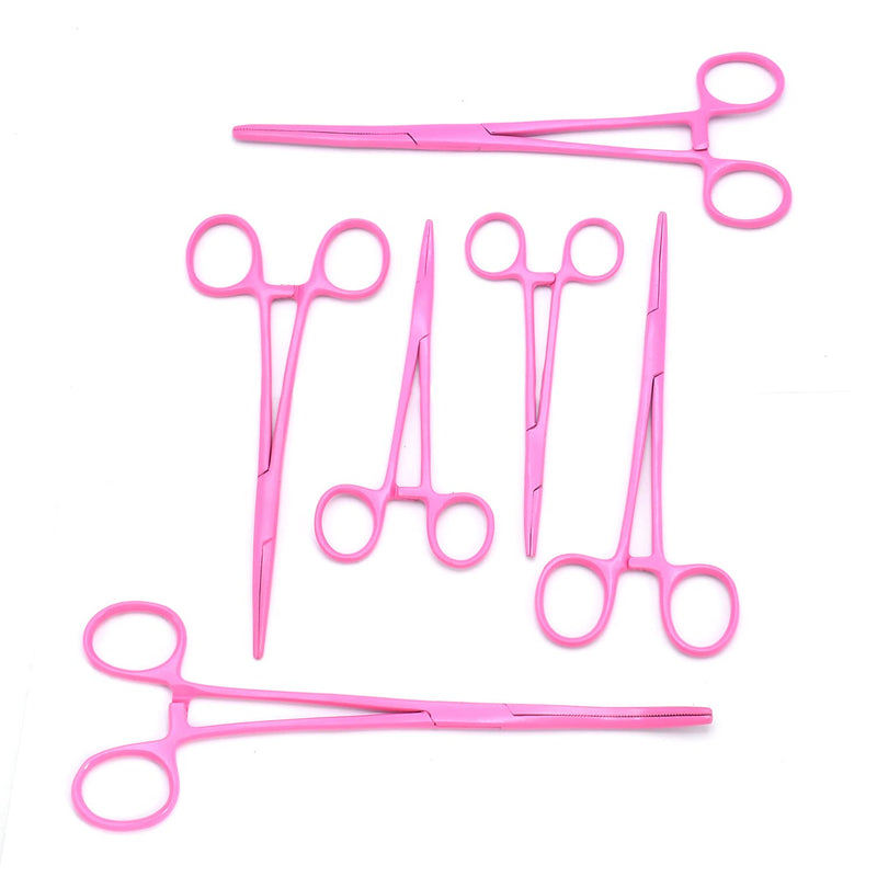 TeckMed - Ultimate Hot Pink Hemostat Set, 6 Piece Ideal for Hobby Tools, Electronics, Fishing and Taxidermy
