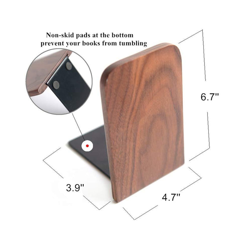Bamber Wood Bookends, Decorative Bookends for Shelves Heavy Books, Office Book Stand, Black Walnut, H6.7 x W4.7 x L3.9 Style2