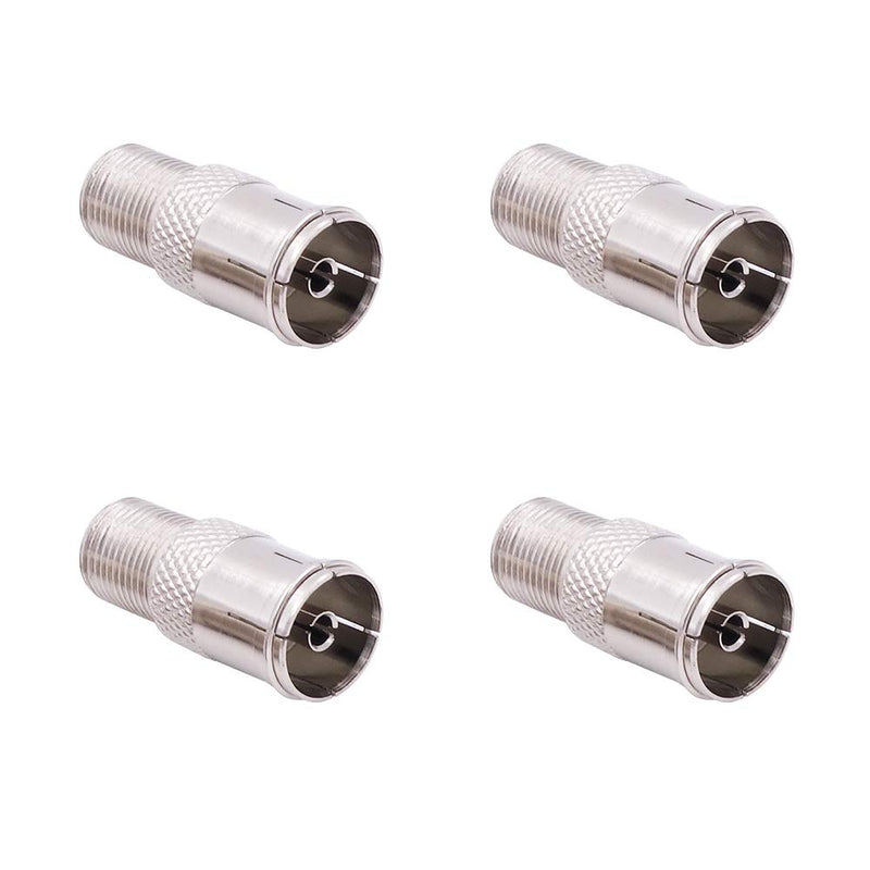 Fancasee (4 Pack) 75 Ohm F Type Female to PAL Female Plug Jack Adapter Barrel Connector Coupler Converter for TV Satellite FM Coax Coaxial Cable Antenna