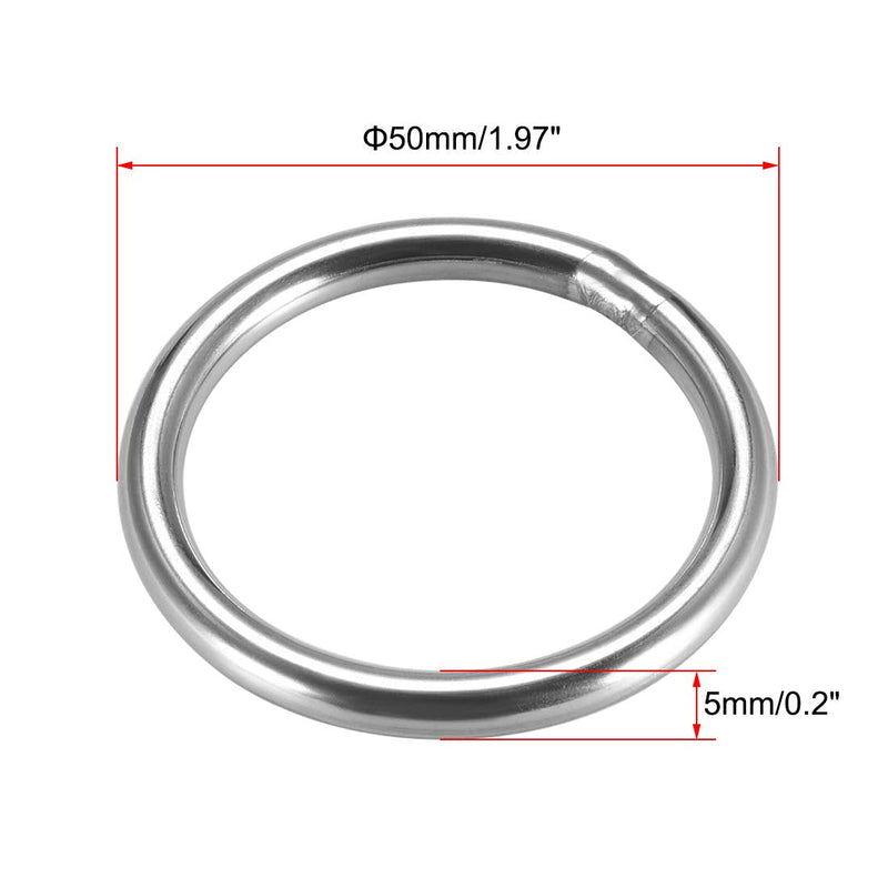 uxcell 201 Stainless Steel O Ring 50mm(1.97") Outer Diameter 5mm Thickness Strapping Welded Round Rings 2pcs