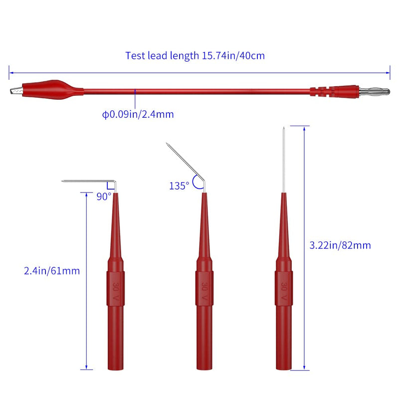 CZJZDZ Test Lead Kit 20pcs Alligator Clip to 4mm Banana Plug Test Probe Back Probes Kit Test Pins for Automotive Repair Inspection Tools Set JT8005