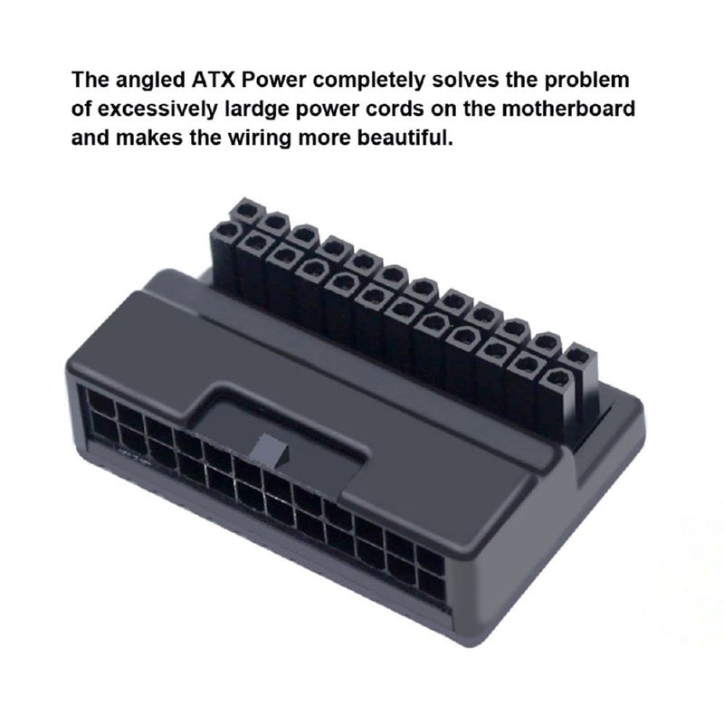 Cablecc Overmold 90 Degree ATX 24Pin Female to 24pin Male Power Adapter Mainboard Motherboard for Desktops PC Supply Overmold Type