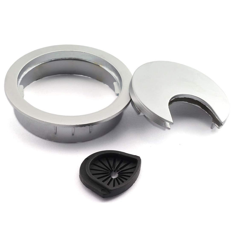 HJ Garden 1pc 2 inch (50mm) Metal Desk Grommets for Managing and Hiding Wire Cord Cable Hole Cover Office PC Desk Cable Cord Organizer Zinc Alloy Cover Silver