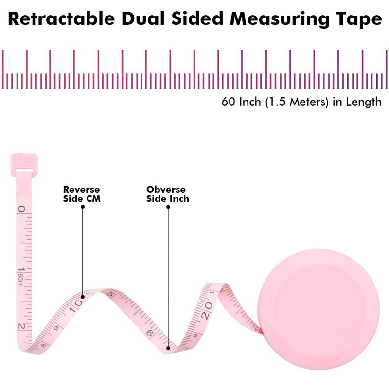 Edtape 2PCS Measuring Tape for Body,Soft Tape Measure for Body Sewing Fabric Tailor Cloth Craft Measurement Tape，60 Inch/1.5M Pink Retractable Dual Sided Measure Tape Set Pink+Pink