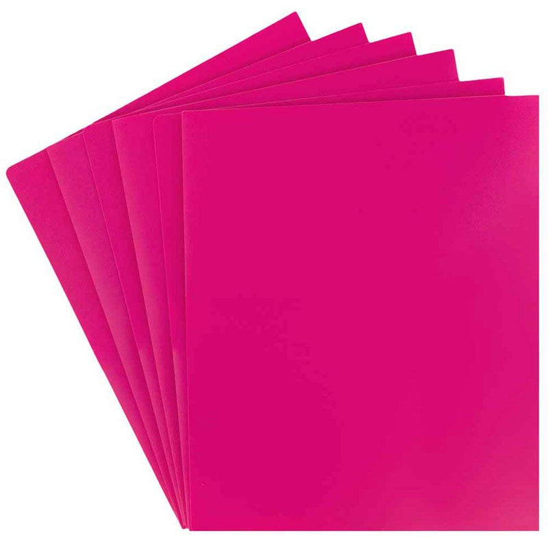 JAM PAPER Heavy Duty Plastic 2 Pocket Extra Tough School Folders - Fuchsia Hot Pink - 6/Pack