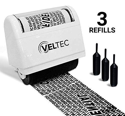 Veltec Identity Protection Address Blocker Anti-Theft Roller Guard Stamp Wide 3 Pack Refills (White) White
