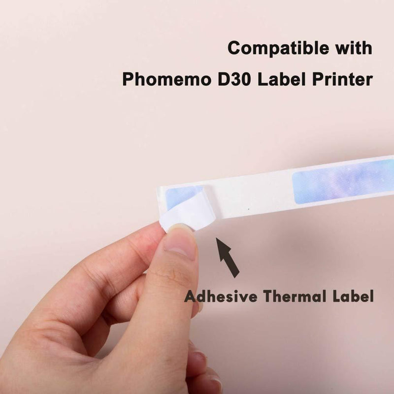 Phomemo D30 Adhesive Nebula/Galaxy Series Pattern Paper 3/8" X 1 1/2" (12mm X 40mm) 160 Labels/Roll, 3 Roll Blue