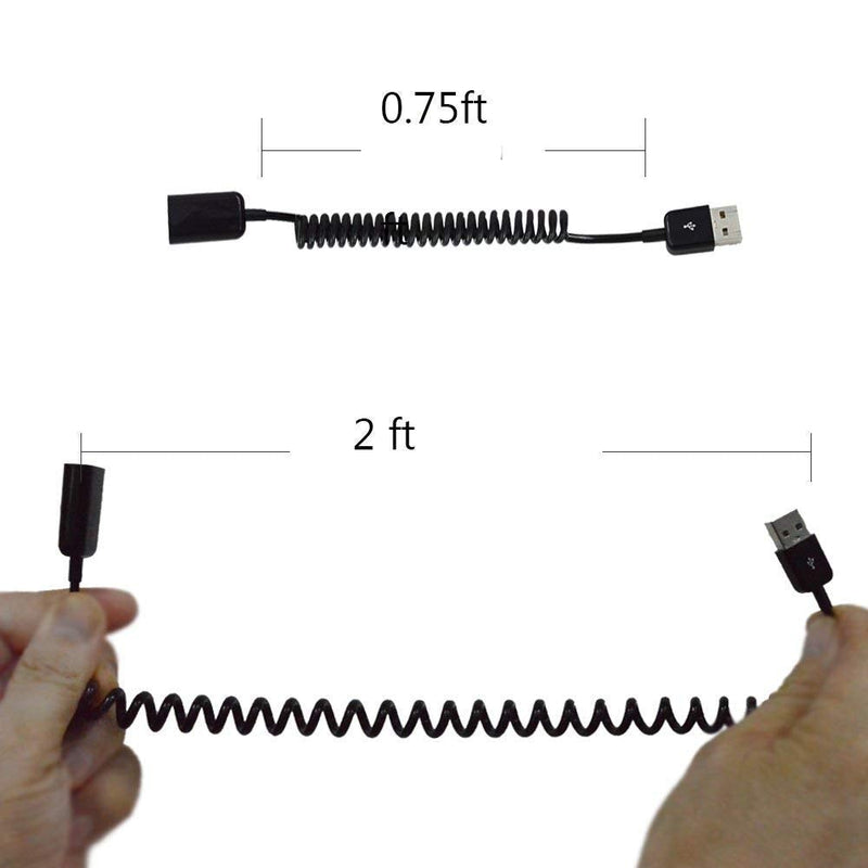 MXTECHNIC USB 2.0 Expansion Spring Coiled Cable 4in Standard Spiral Flexible Active Extension USB 2.0 A-Male to A-Female Processors for Printers, Cameras, Mouse and Other USB Computers (3 Packs) Male to A-Female Expansion cable 3 Packs
