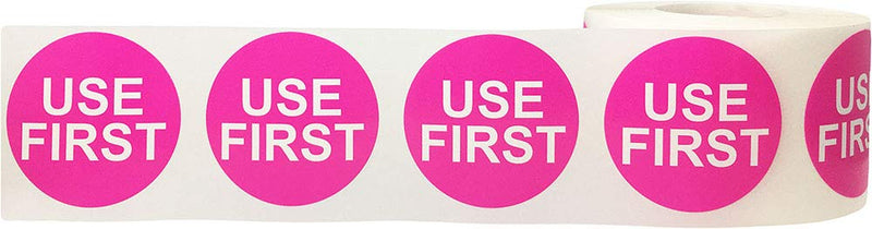 Hot Pink Circle with White Use First Stickers, 1.5 Inches Round, 500 Labels on a Roll