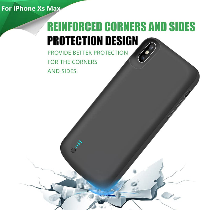 RUNSY Battery Case Compatible with iPhone Xs Max, 6000mAh Rechargeable Extended Battery Charging Case, External Battery Charger Case, Adds 1.25x Extra Juice, Support Wired Headphones (6.5 inch)