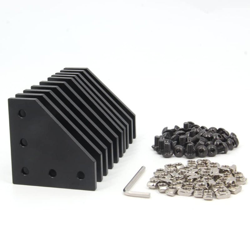 Zeberoxyz 10PCS/Kit Black L Shape Corner Bracket Plate with 50PCS Screws + 50PCS T-Nuts, 5-Hole 90 Degree Joint Board Plate for 2020 Series Aluminum Profile 3D Printer Frame(10PCS Black-L with Nut) 10PCS Black-L with Nut