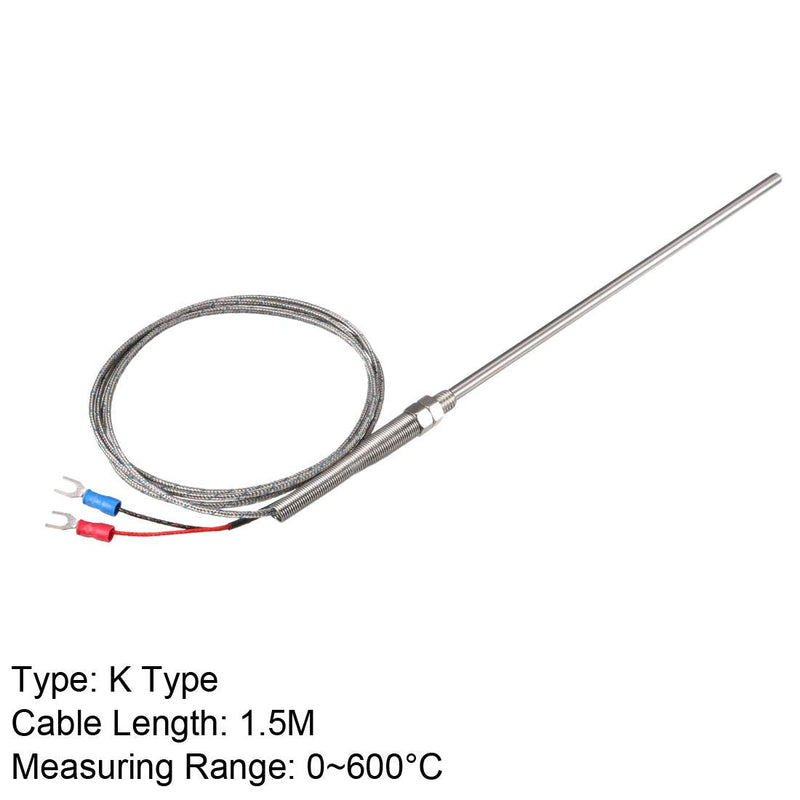 uxcell K Type Thermocouple M8 5x200mm Temperature Probe Sensor(0 to 600C) 5ft