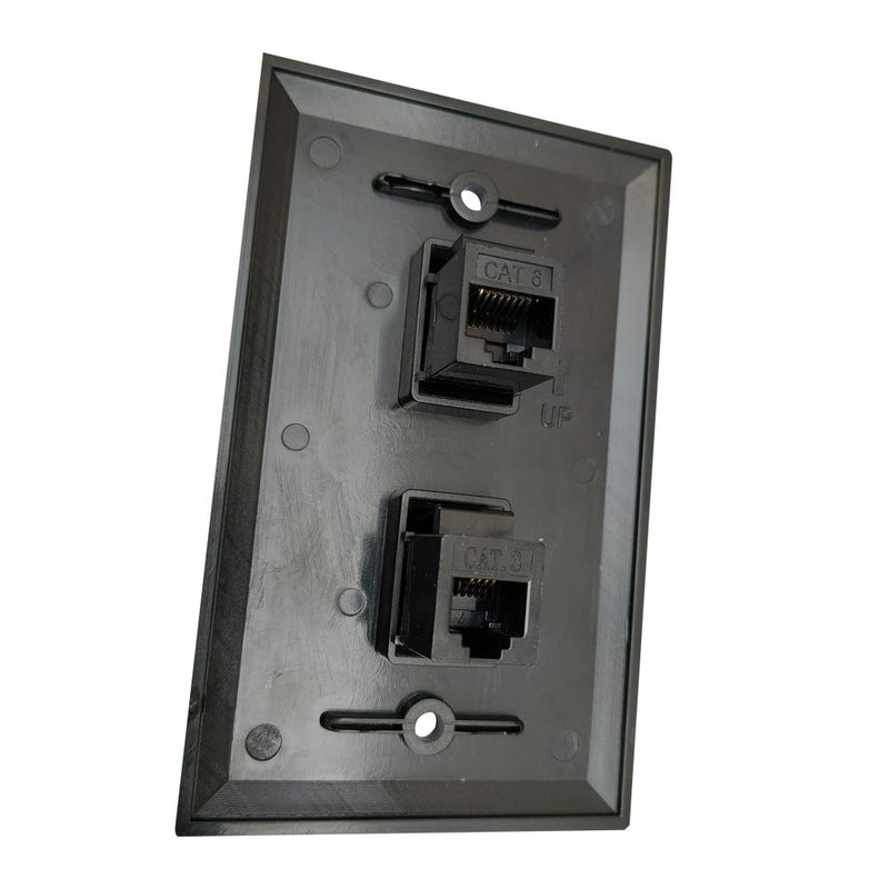 BOPLAT Ethernet Phone Jack Wall Plate Black -Single Gang CAT6 RJ45 and RJ11 CAT3 Telephone Cover Plate for CAT7/CAT6/CAT5e Ethernet Cable and Phone Line
