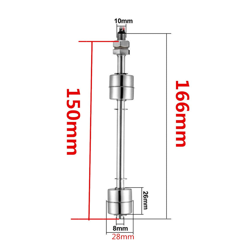 LUOYIMAO Wired Water Liquid Level Sensor Dual Ball Stainless Steel Float Switch Silver Tone (150mm-S) 150mm-S