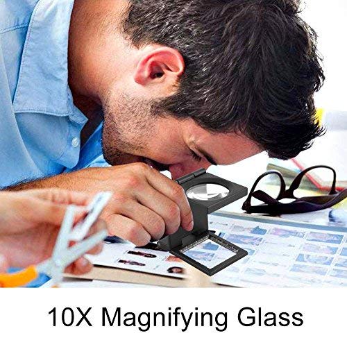 10X 28mm Mini Three-Folding 10X Magnifier,Zinc Alloy Magnifier Magnifying Glass with Scale,for Textile Optical Jewelry Tool (5Pcs)