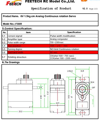 FEETECH FS90R (5 Pack) - 360 Degree Continuous Rotation Servo 9g for Robotic Helicopter Airplane Boat