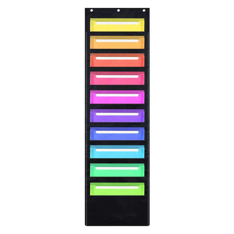 Godery Premium Hanging File Folder Organizer, 10 Pockets, 3 Hangers Cascading Wall Organizer，Perfect for Home Organization, School Pocket Chart, Office Bill Filing. Wall or Over Door Mount 10 pocket