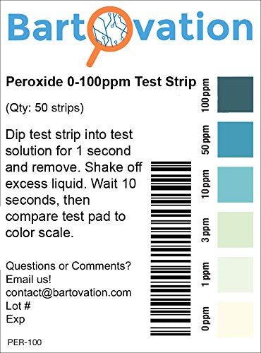 Hydrogen Peroxide H2O2 Test Strips, Low Level, 0-100 ppm (100) 100