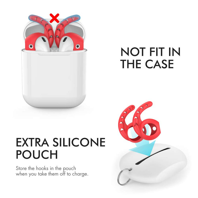 AhaStyle 3 Pairs AirPods Ear Hooks Cover Silicone Accessories Compatible with Apple AirPods and EarPods Headphones(Red) Red