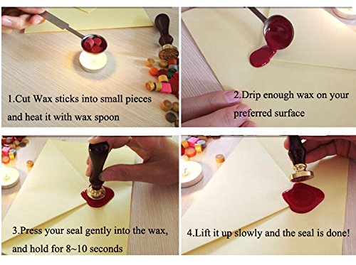 FQL Rose Vintage Rosewood Wax Seal Stamp Set with Gold Red Silver Sticks