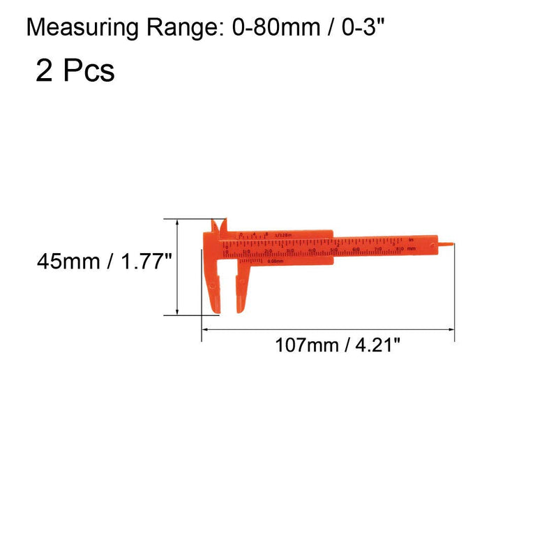 uxcell Vernier Caliper 80mm 3 Inch Metric Mini Double Scale Plastic Ruler Measuring Tool Color Random 2pcs