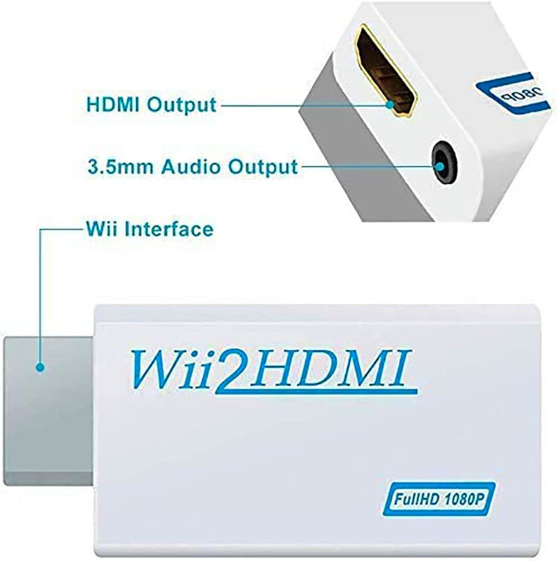 Wii Hdmi Converter Adapter, Wii 2 Hdmi Converter 1080P Output Video Audio, 3.5mm Audio Jack, with 5ft High Speed HDMI Cable, for All Wii Display Modes