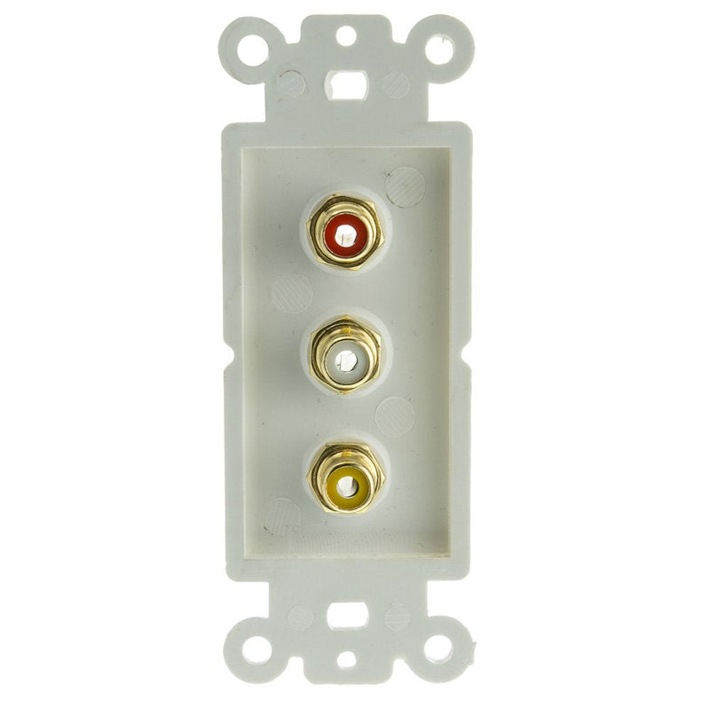 Decora Wall Plate Insert, White, 3 RCA Couplers (Red/White/Yellow), RCA Female 3 RCA Coupler RCA Female