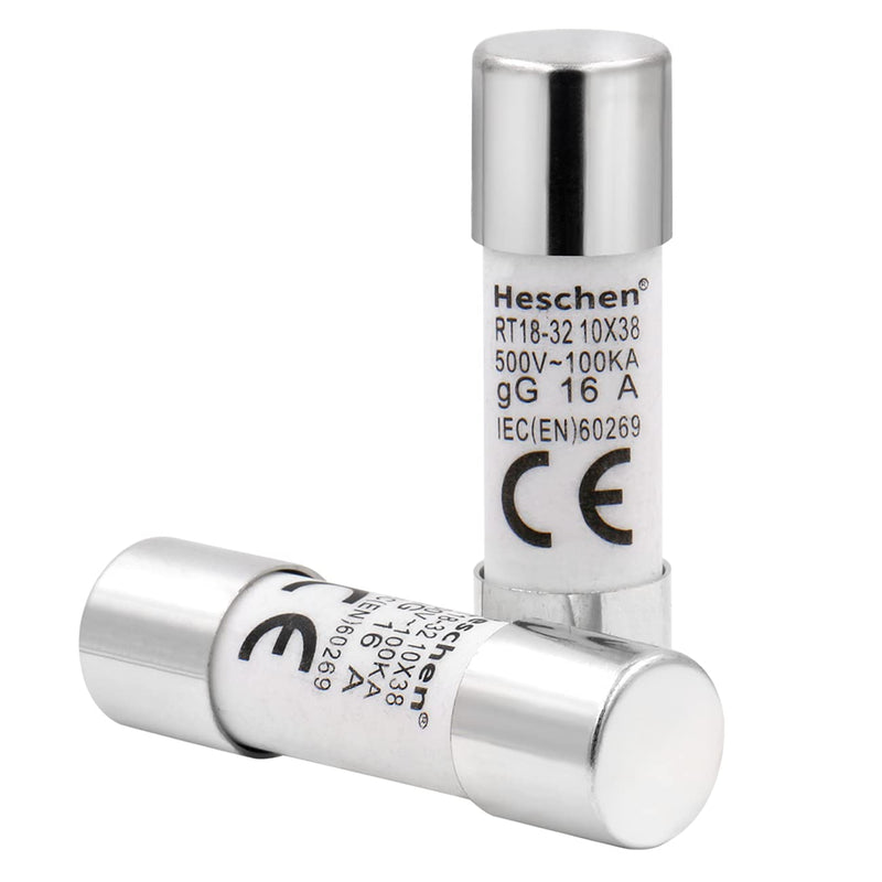 Heschen Pack of 10 Cylindrical Ceramic Tube Fuse RT18-32 (RO15) 10x38mm 16A 500V CE