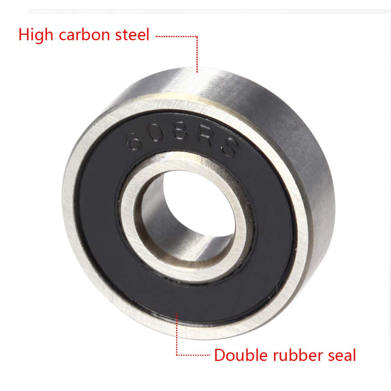 Othmro 8Pcs 608-2RS Deep Groove Ball Bearings, Double Rubber Sealed Bearings, High Carbon Steel Roller Guide Bearings 0.31x0.87x0.28inch for Scooters Skateboards Ship Rudder Shafts Dental Equipment 8*22*7mm