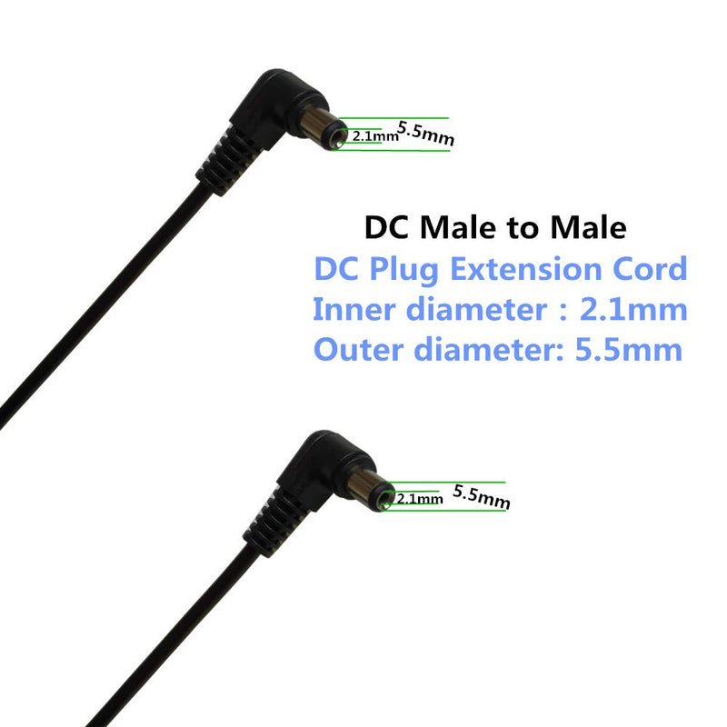 DZYDZR 2pcs 1 Meter 2.1mm x 5.5mm DC Extension Cable Black 22 AWG Copper Wire, L Type Male to Male Plug Max 24V 3A (3.3ft)