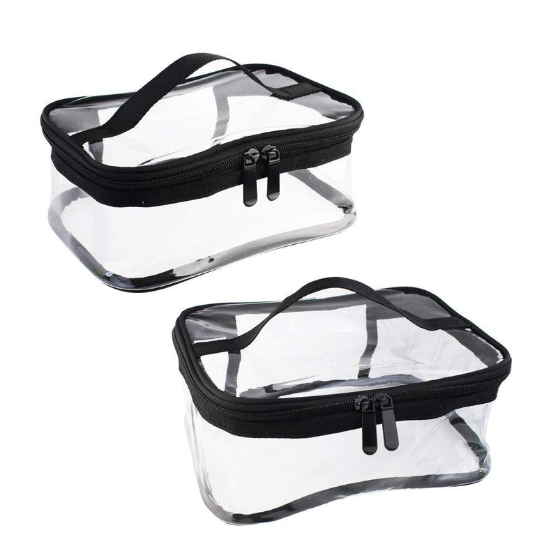 Wobe 2 Pack Portable Clear Makeup Bag Zipper Waterproof Cosmetics Bag Transparent Travel Storage Carry Pouch PVC Zippered Toiletry Bag Organizers With Handle for Vacation Travel, Bathroom M+L