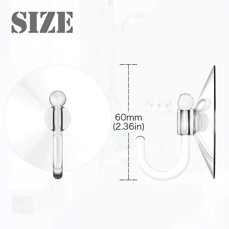 Suction Cup Hooks, 2.36Inches Strong Clear Cup Plastic Hooks, Heavy Duty Home Kitchen Bathroom Wall Window Hook Hangers(12Pack) Clear 6cm