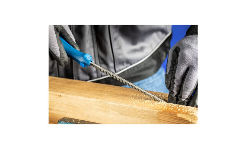 PFERD half-round wood rasps, 200mm, half-round, tapered file, rasp cut H1 on two sides, incl. ergonomic file handle, 11233206 - especially for rough machining and roughing, half-round length 200mm