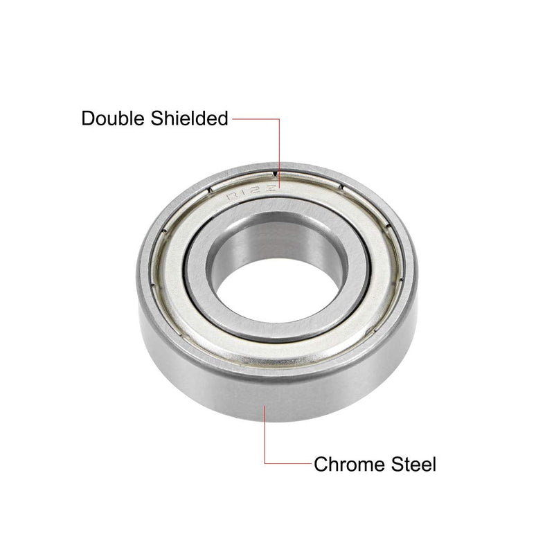 uxcell R12ZZ Deep Groove Ball Bearing 3/4"x1-5/8"x7/16" Double Shielded Chrome Steel Bearings 2-Pack 3/4"x1-5/8"x7/16"