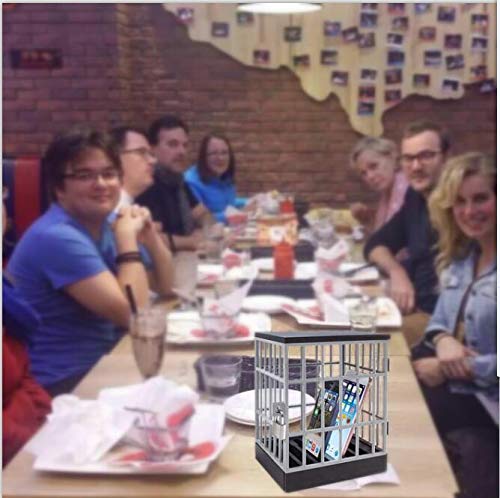 Mobile Phone Jail Cell Phones Prison Lock Up Safe Smartphone Stand Holders Classroom Home Table Office Storage Gadget -Family Time, Party Fun Novelty Gift Idea Grey + black