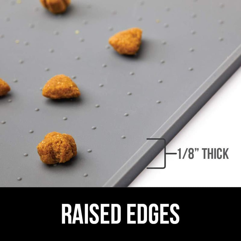 Gorilla Grip Silicone Pet Feeding Mat, Waterproof, Raised Edges to Prevent Spills, Easy Clean Dogs and Cats Slip Resistant Placemat Tray to Stop Food and Water Bowl Messes on Floor 18.5" x 11.5" Gray