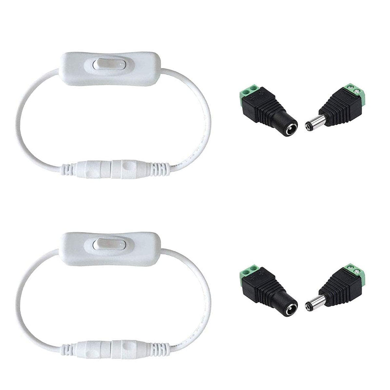 TronicsPros 2pcs DC 12V Switch Cable 30cm Inline LED Strip Switch On Off + 2 Pairs of 5.5mm x 2.1mm DC Female Male Connector Plug Adapter Screw Terminal for LED Tape or Other DC 5V-24V Device