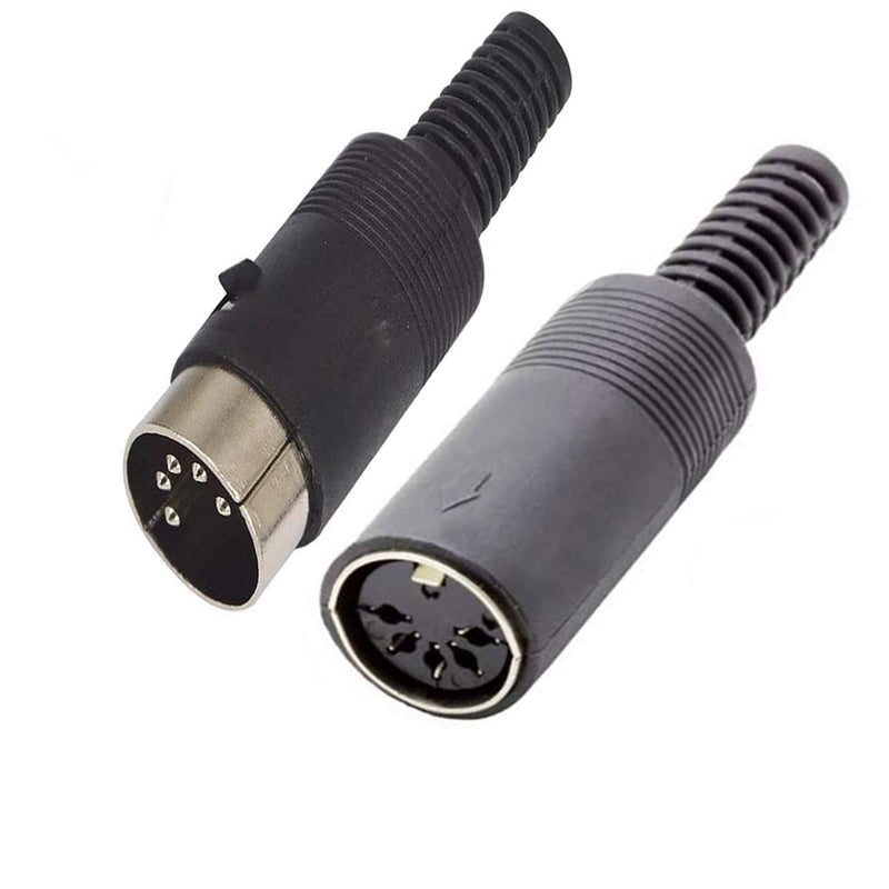 Black Plastic Shell 5Pin Male + Female DIN Adapter Audio Socket Interface AV Connector - (3 Sets)