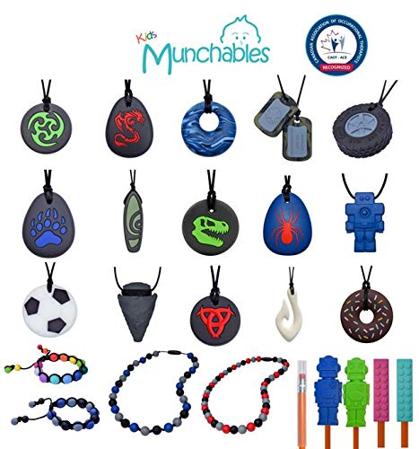 Munchables Hamsa Hand Sensory Chew Necklace - Sensory Chewable Jewelry for Adults, Teens and Kids (Gold) Gold
