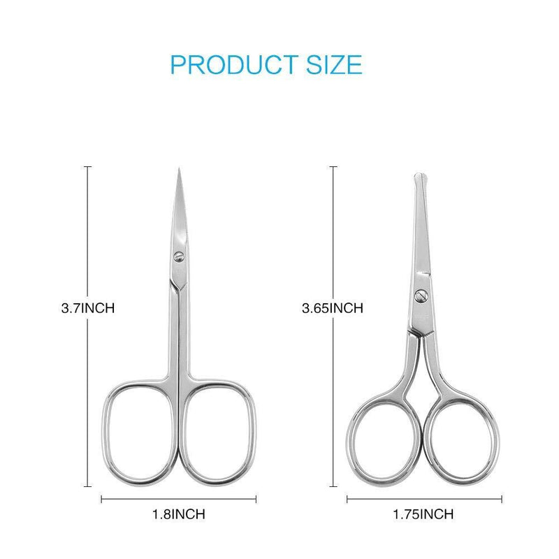 LIVINGO Premium Curved and Rounded Nose Hair Scissors for Men, 2 PC Set Nail Cuticle Manicure Scissors Shears Kit for Beard/ Mustache, Ear, Facial Hair, Eyebrows, Eyelashes for Women