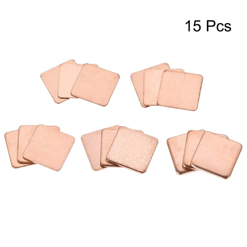 uxcell Flat IC Chipset Thermal Copper Heatsink for CPU GPU RAM 15 x 15mm with Thickness 0.3/0.5/0.8/1.0/1.5mm Total 15pcs 15x15mm