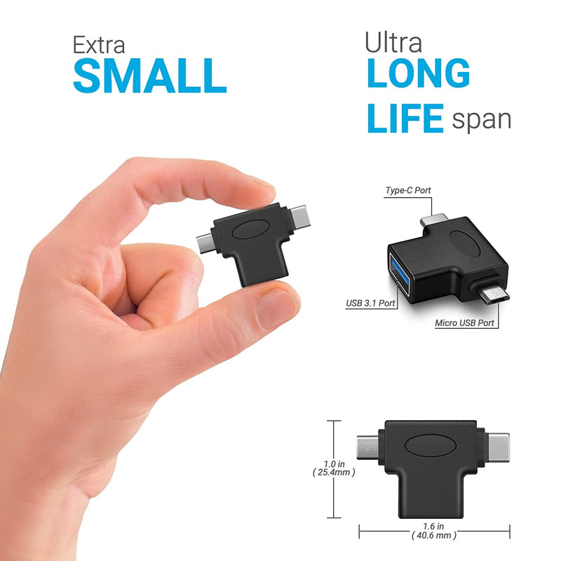 2 in 1 OTG Converter USB 3.0 to Micro USB and Type C Adapter USB3.0 Female to Micro USB Male and USB C Male Connector (2 Pack) 2 Pack