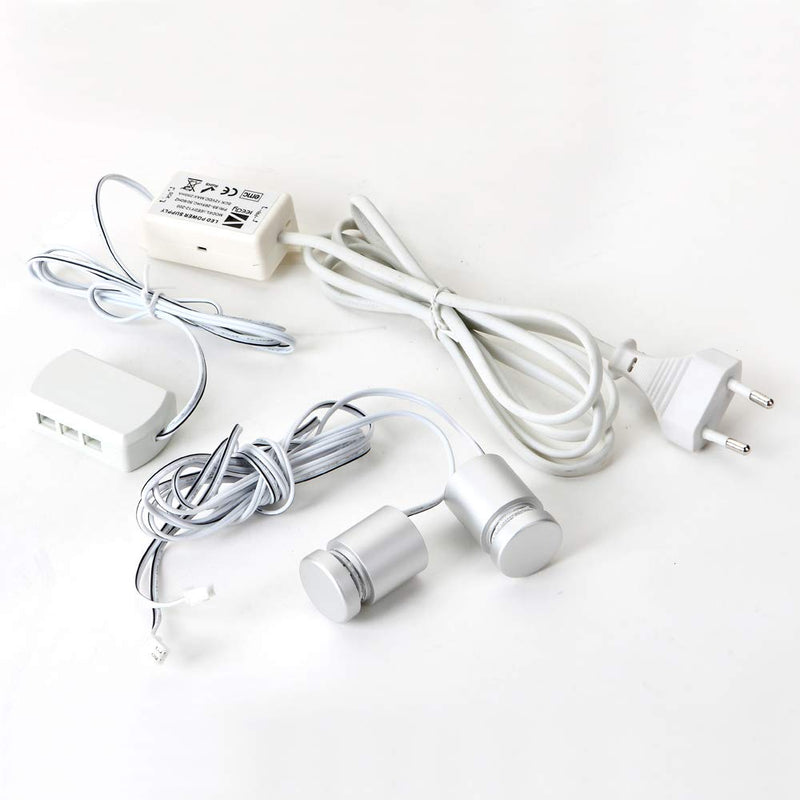 TOPNIKE LED Sign Standoffs 1"×1", Silver Aluminum, White LED Standoff Sign Holder, for Glass, Acrylic and Other Transparent Plates, Pack of 4 LED Standoffs with 1 Power Supply.