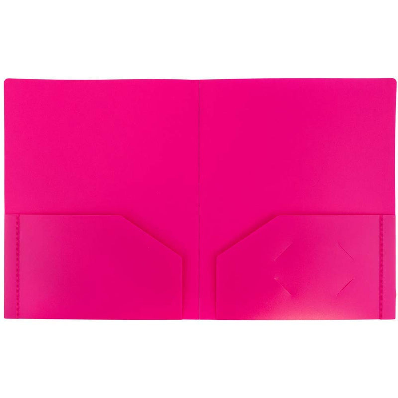 JAM PAPER Heavy Duty Plastic 2 Pocket Extra Tough School Folders - Fuchsia Hot Pink - 6/Pack