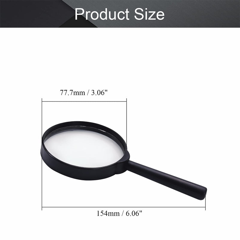 Othmro 1Pcs 6X Handheld Magnifier Lens Diameter 75mm/2.95" Black Round Lens with Plastic Handle for Book and Newspaper Reading